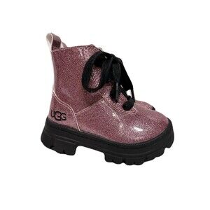 UGG Toddler Girls Size 6 Ashton Lace Up Sparkly Pink Glitter Boots EUC Size 6C